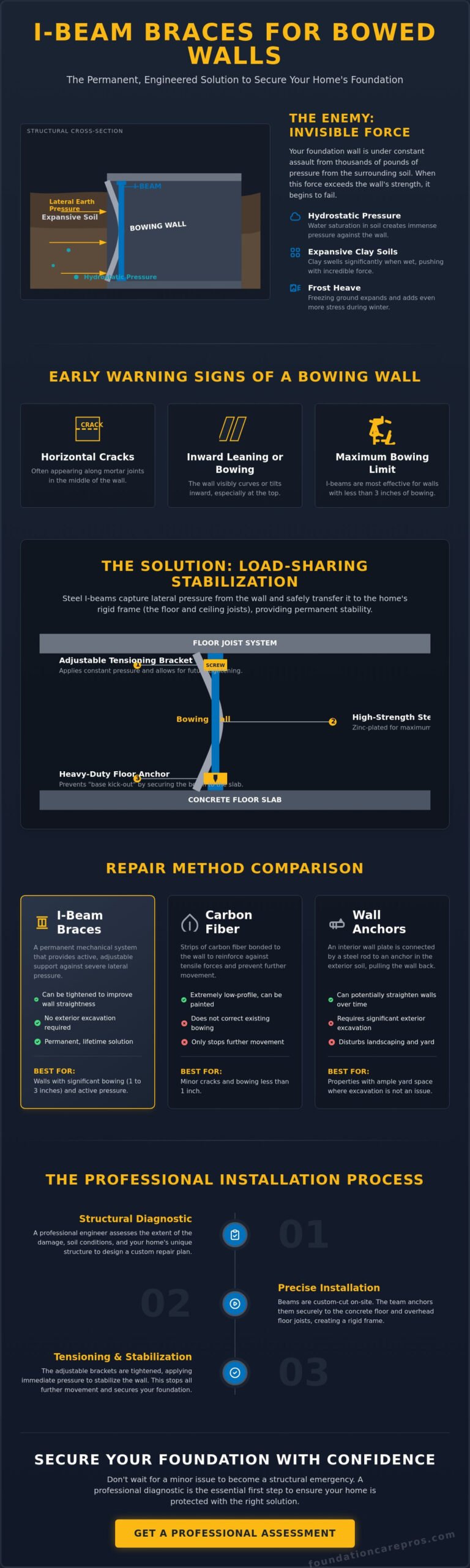 I-Beam Braces for Bowed Walls: A Homeowner’s Guide to Structural Stabilization